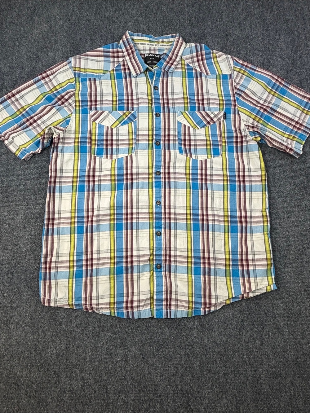 Kavu plaid print button down mens XL